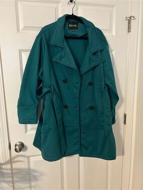 Big Chill Women's Teal Double-Breasted Pea Coat with Belt
